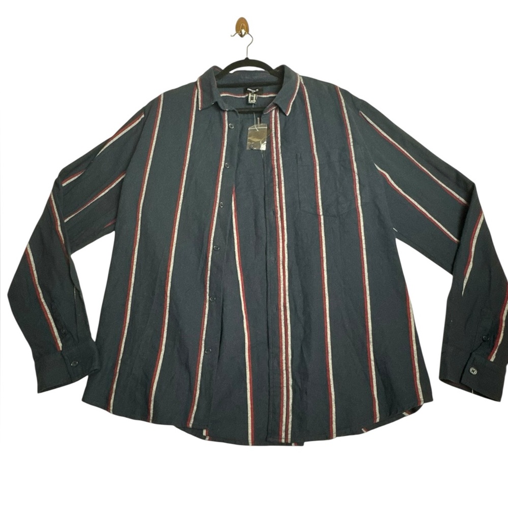 Forever 21 Men’s Striped Button-Up Shirt Navy Red White XL NWT‎